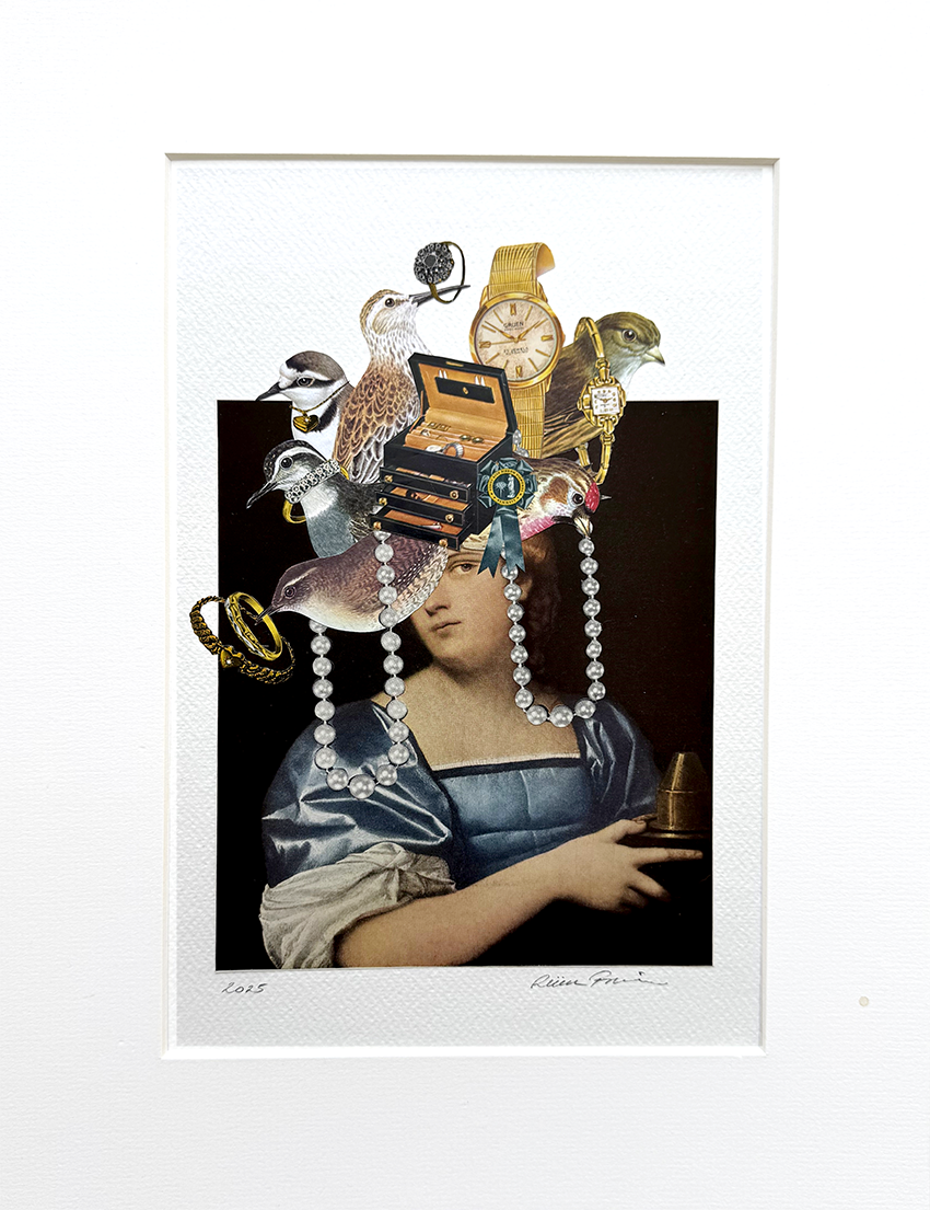Birds and Pearls. Original Collage Art
