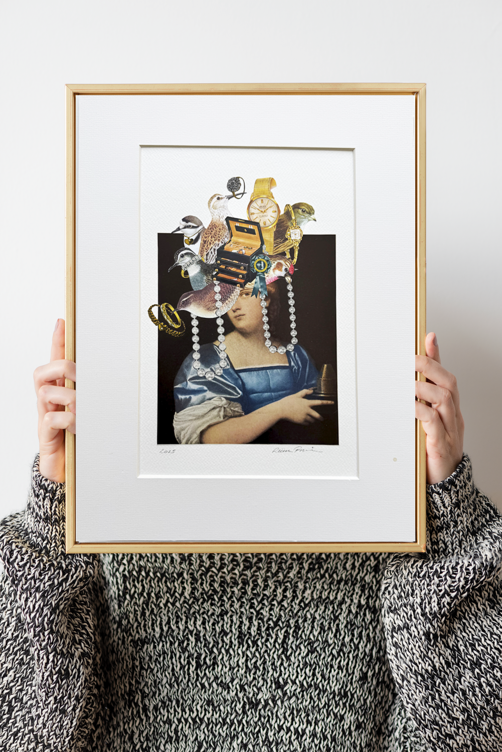 Birds and Pearls. Original Collage Art