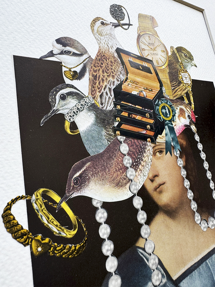 Birds and Pearls. Original Collage Art