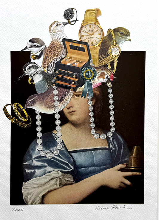 Birds and Pearls. Original Collage Art
