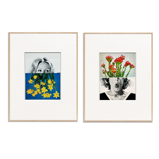 Flower-Lover Twins (Set of 2). Original Collage Art.